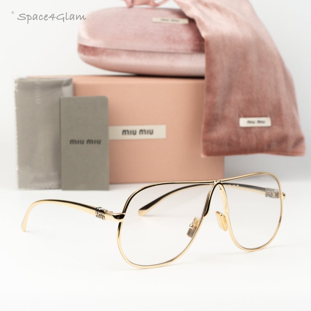 Miu Miu Women Eyeglasses Gold Blue Light Block Pilot MUA56S 5AK08N NEW AUTHENTIC